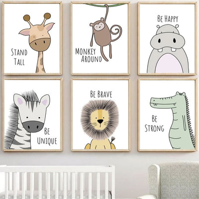 Fun Animals Nursery Canvas Wall Art