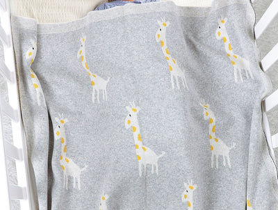 Giraffe Knitted Cotton Baby Blanket Close up 1