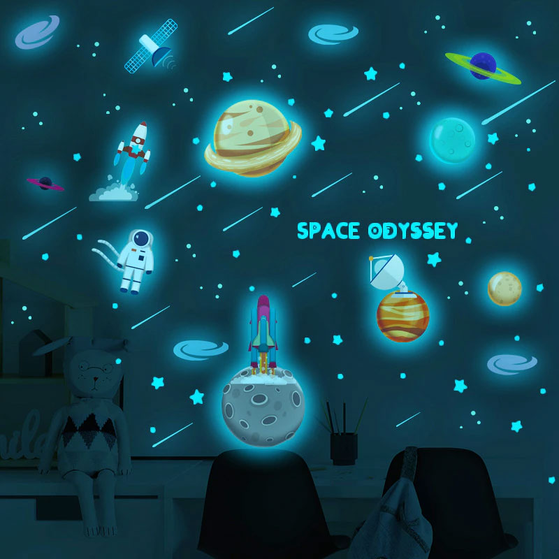 Glow in Dark Space Odyssey Baby Nursery Wall Sticker - Glow Effect