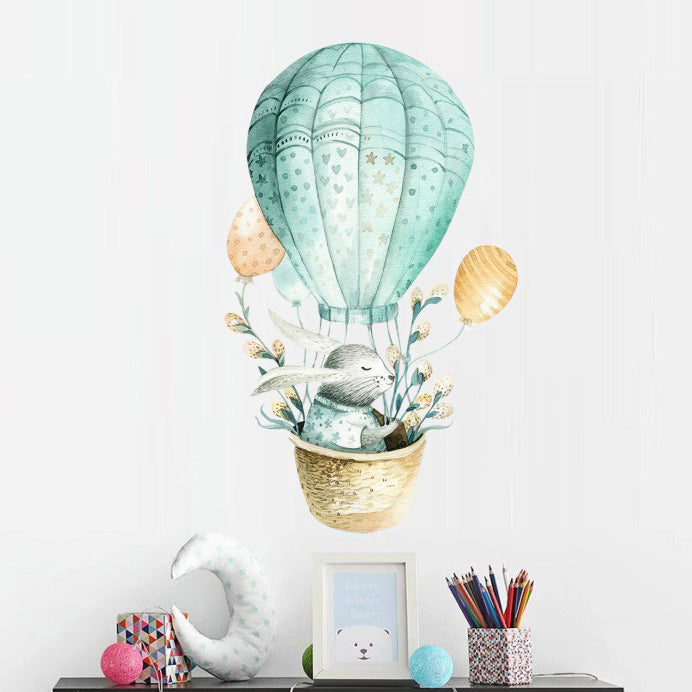 Green Bunny Hot Air Ballon Baby Nursery Sticker Main