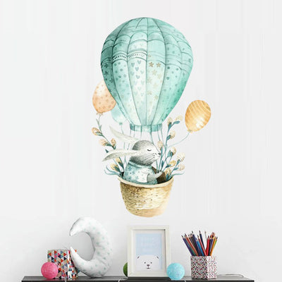 Green Bunny Hot Air Ballon Baby Nursery Sticker Main