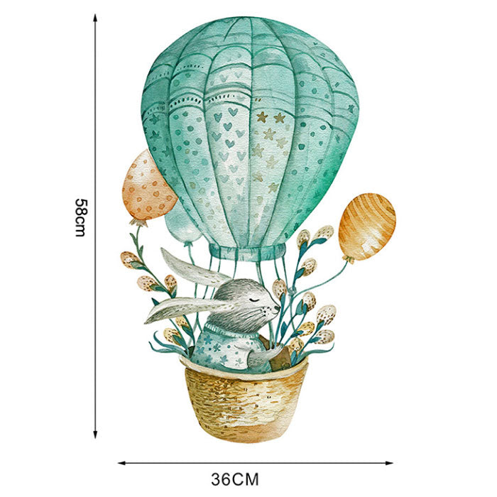 Green Bunny Hot Air Ballon Baby Nursery Sticker Size
