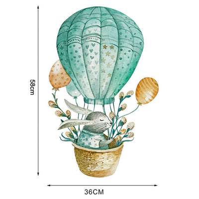 Green Bunny Hot Air Ballon Baby Nursery Sticker Size