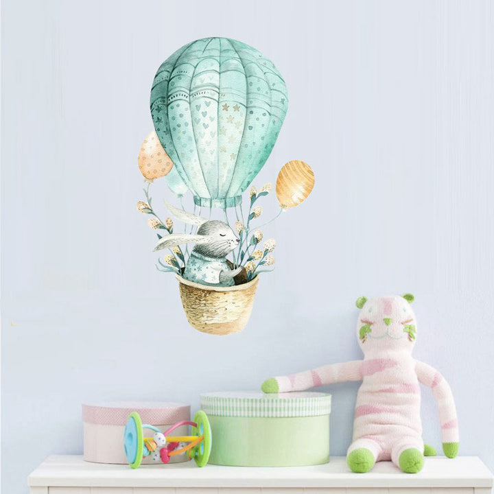 Green Bunny Hot Air Ballon Nursery Wall Sticker