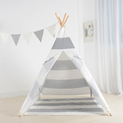 Grey Stripes Kids Teepee Tent Front