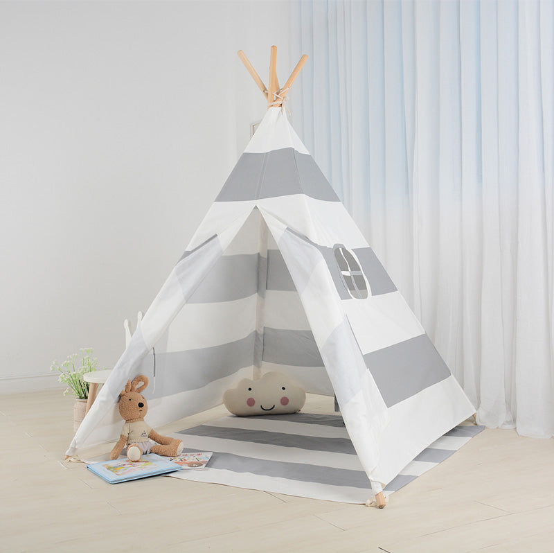 Grey Stripes Kids Teepee Tent Side view