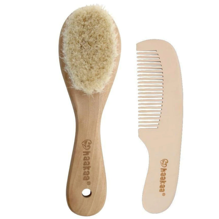 Haakaa Goat Wool Wooden Baby Hair Brush & Comb Set