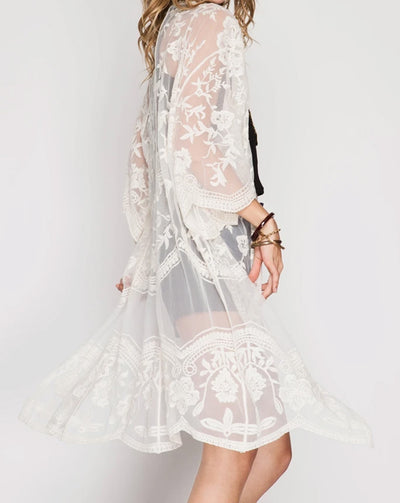 Holly White Lace Maternity Kimono Side