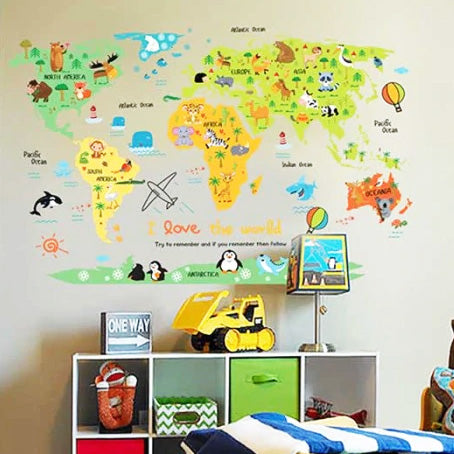 I Love The World Map Baby Nursery Wall Sticker