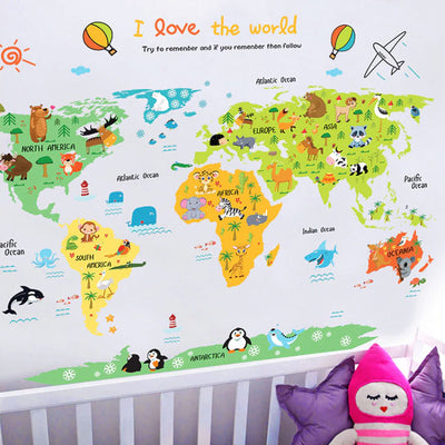 I Love The World Map Baby Nursery Wall Sticker Main