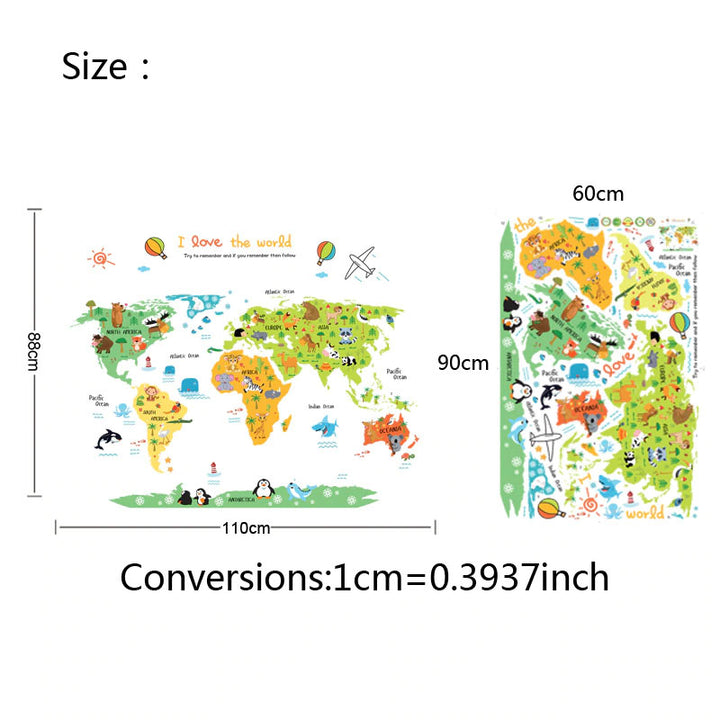I Love The World Map Baby Nursery Wall Sticker size