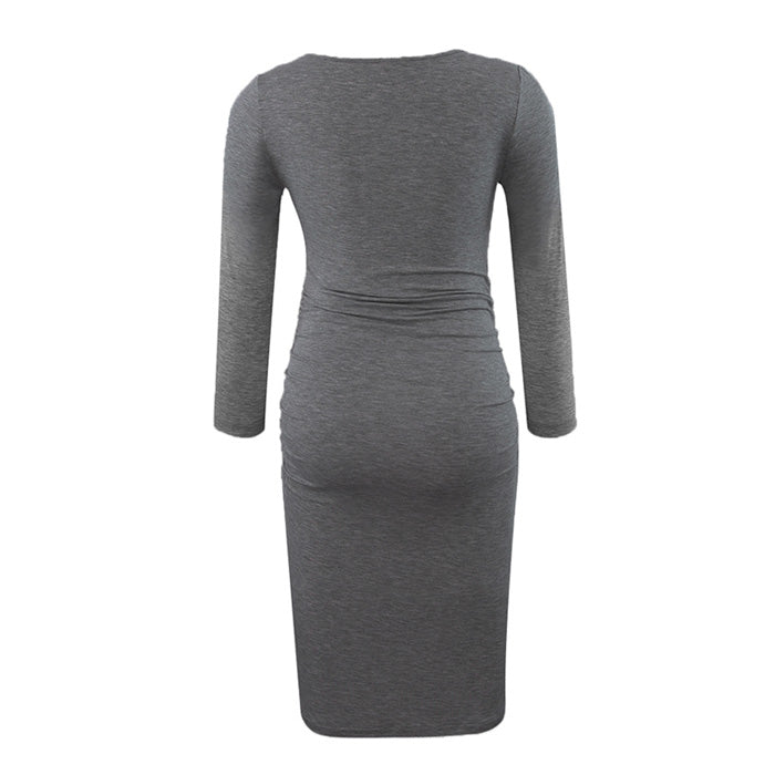 Kaya Grey Quarter Sleeves Maternity Dress