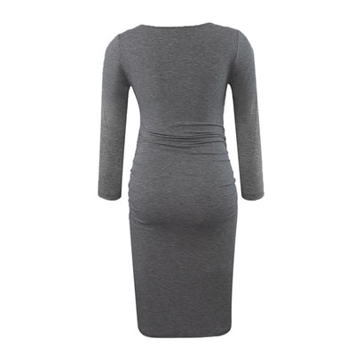 Kaya Grey Quarter Sleeves Maternity Dress