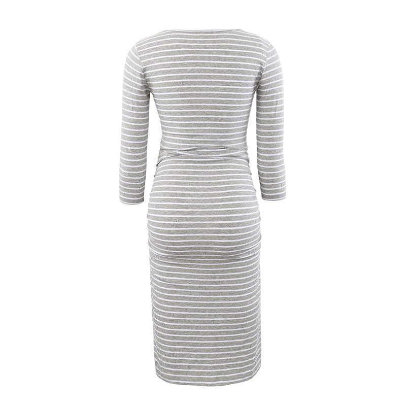 Kaya Grey Stripes Maternity Dress Backside