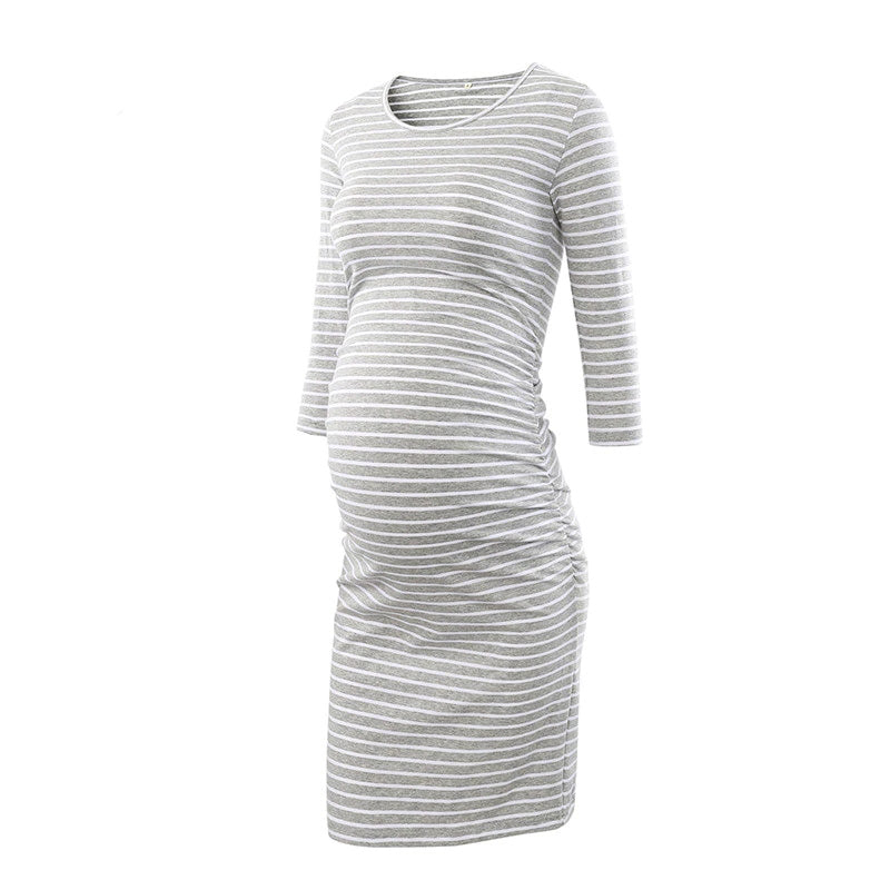 Kaya Grey Stripes Maternity Dress