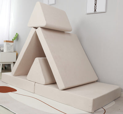 Kids Modular Play Couch Set – Beige Folded