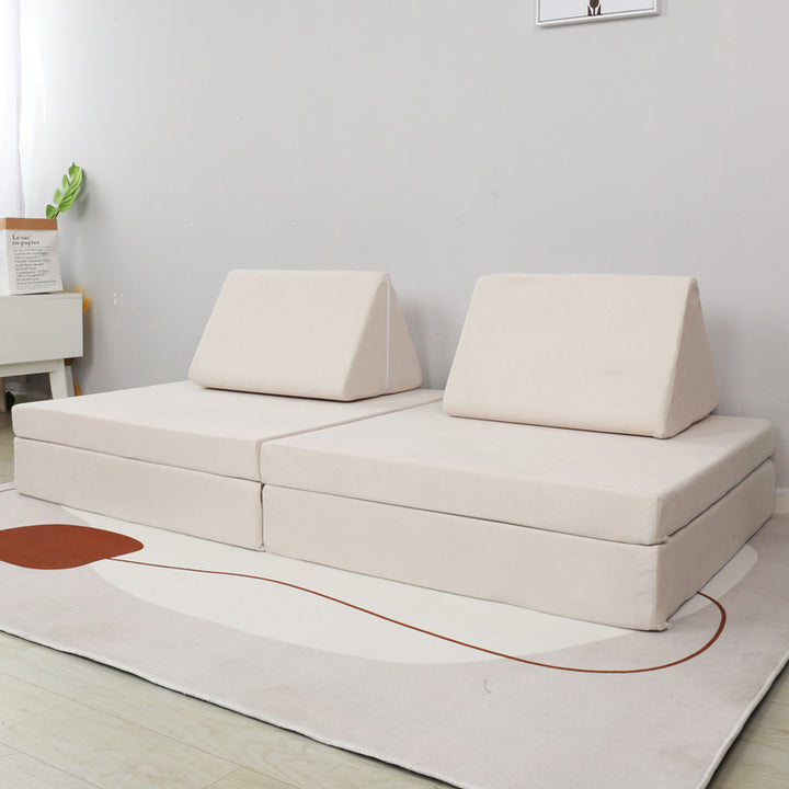 Kids Modular Play Couch Set – Beige Side View