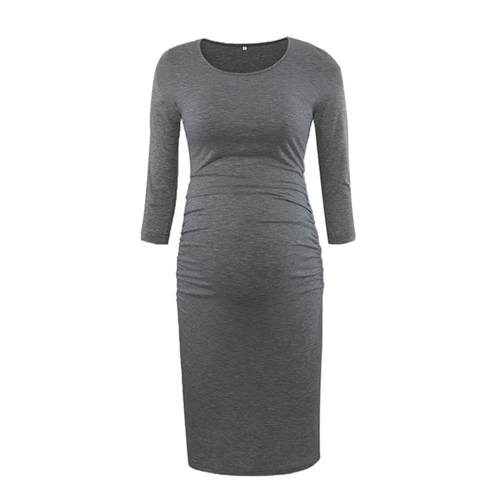 Kaya Grey Quarter Sleeves Maternity Dress