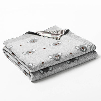 Koala Baby Blanket Cotton Knitted Grey Folded 1