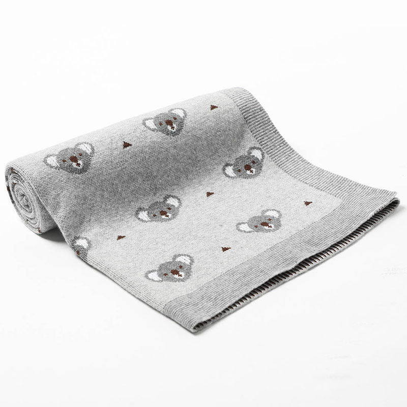 Koala Baby Blanket Cotton Knitted Grey Folded