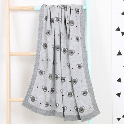Koala Baby Blanket Cotton Knitted Grey Front 1
