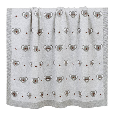 Koala Baby Blanket Cotton Knitted Grey Front