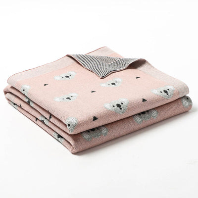 Koala Baby Blanket Cotton Knitted Pink Folded