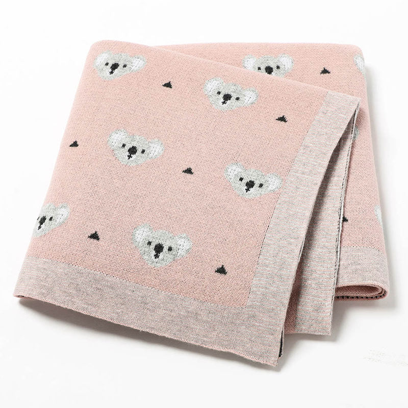 Koala Baby Blanket Cotton Knitted Pink Front
