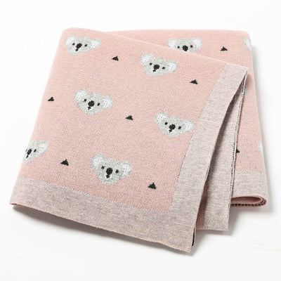 Koala Baby Blanket Cotton Knitted Pink Front