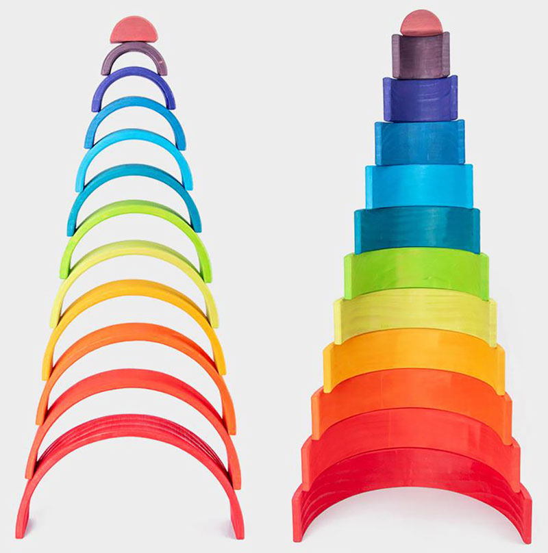 Large 12 piece Wooden Rainbow Stacker stacked
