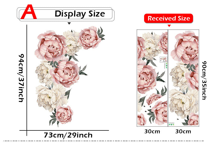 Large Peony Flowers Wall Sticker size