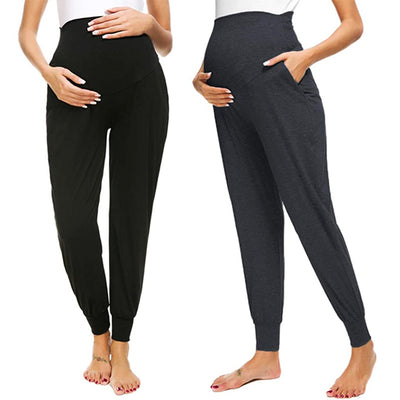 Leah Maternity Casual Pants Black & Dark Grey Bundle Pack