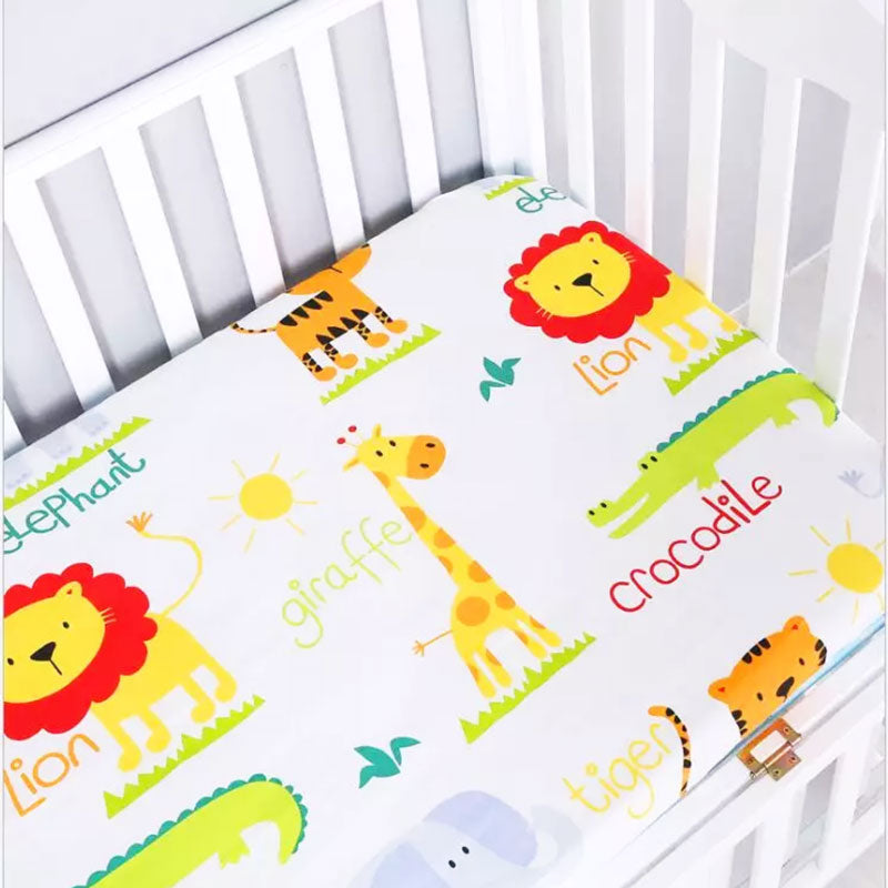 Lion Friends Fitted Cotton Baby Cot Sheet close up