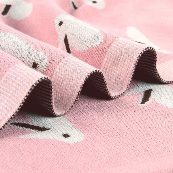 Little Bunny Pink Baby Blanket fabric closeup