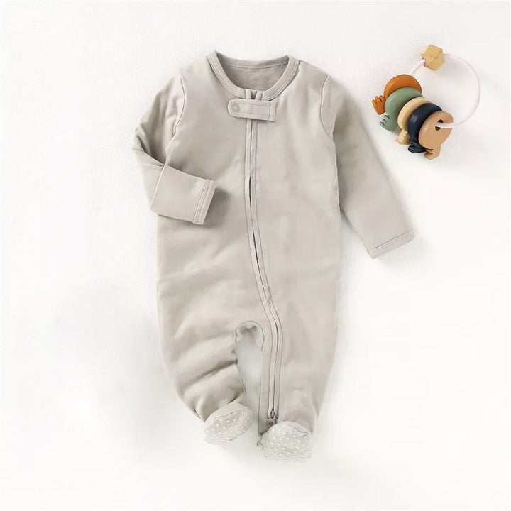 Logan Long Sleeve Zip Romper Covered Feet Organic Cotton - Grey