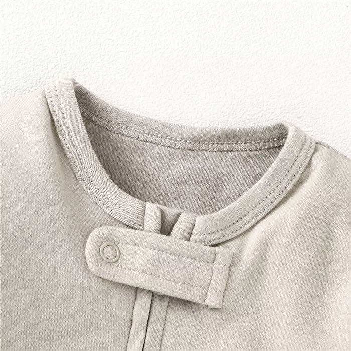 Logan Long Sleeve Zip Romper Covered Feet Organic Cotton - Grey Color Closeup