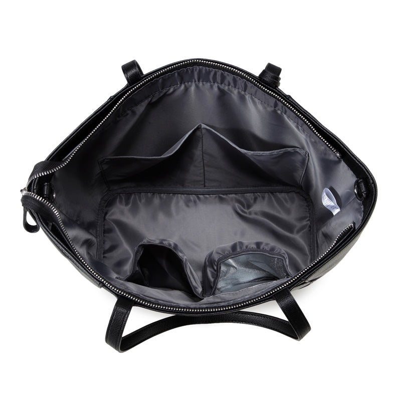 Mila Black Tote PU Leather Nappy Bag inside empty