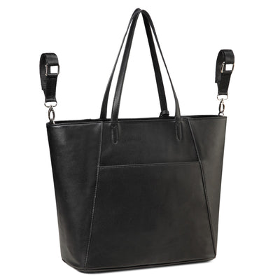 Mila Black Tote PU Leather Nappy Bag with Stroller attachments