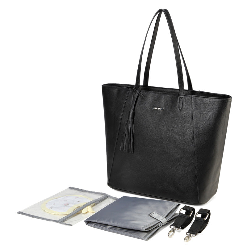 Mila Black Tote PU Leather Nappy Bag with accesories