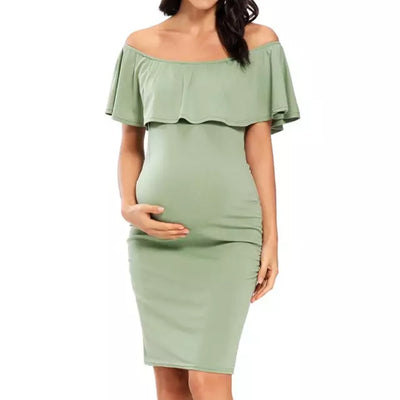Off Shoulder Casual Maternity Dress Sage