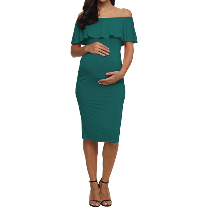 Off Shoulder Green Maternity Dress