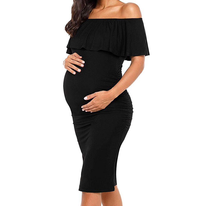 Off Shoulder Black Casual Maternity Dress