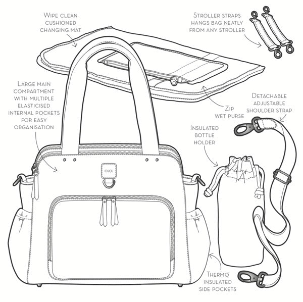OiOi Faux Leather Tote Triple Compartment Nappy Bag - Tan