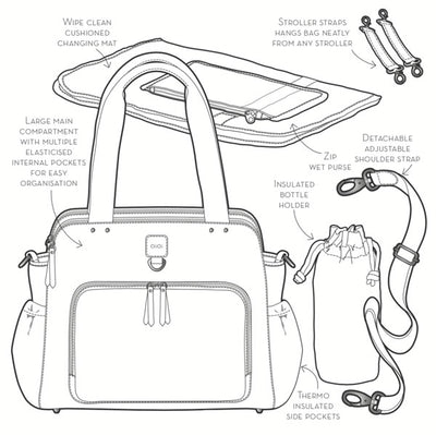 OiOi Faux Leather Tote Triple Compartment Nappy Bag - Tan