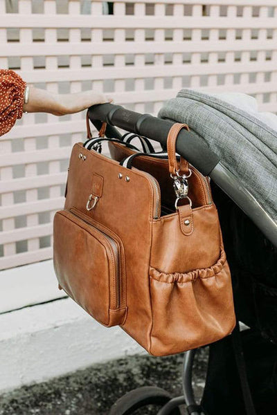 OiOi Faux Leather Tote Triple Compartment Nappy Bag - Tan