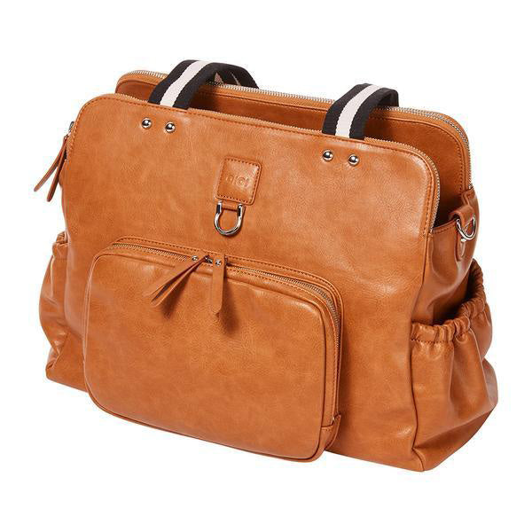 OiOi Faux Leather Tote Triple Compartment Nappy Bag - Tan