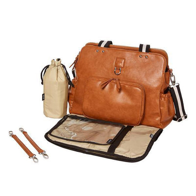 OiOi Faux Leather Tote Triple Compartment Nappy Bag - Tan