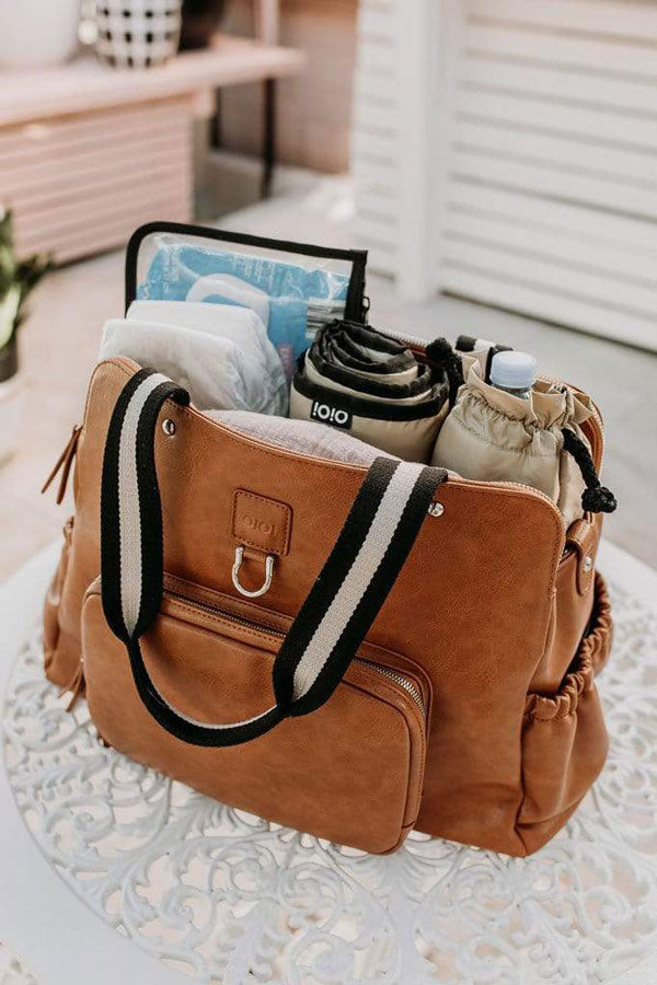 OiOi Faux Leather Tote Triple Compartment Nappy Bag - Tan