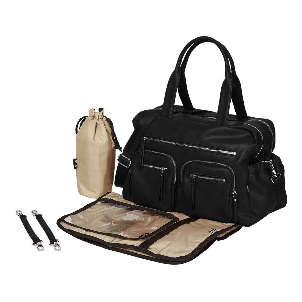 OiOi Faux Leather Carry All Nappy Bag - Black with accessories