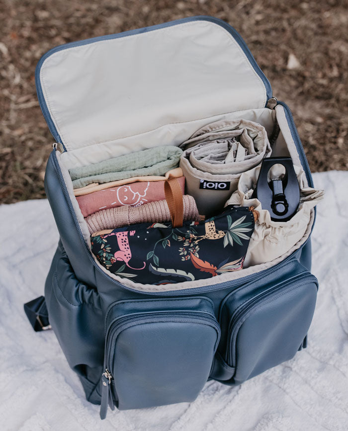 OiOi Faux Leather Nappy Backpack - Stone Blue - Inside View